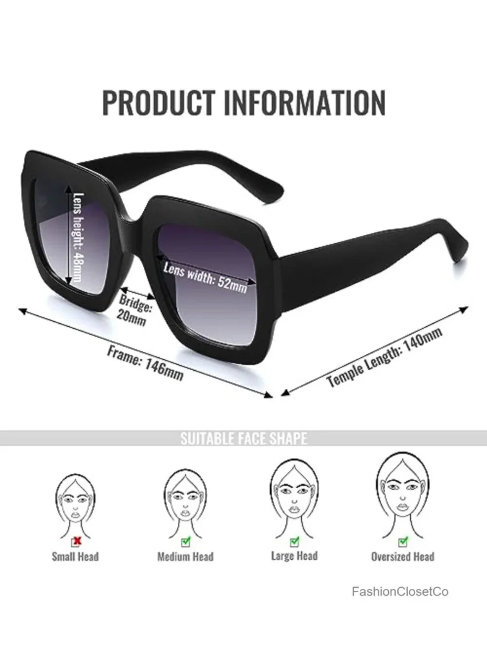 Oversized Square Sunglasses Women Retro UV400 Protection
